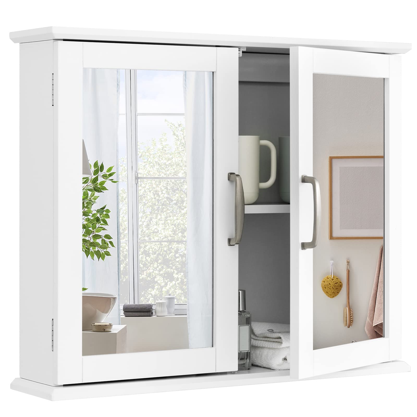 Tangkula Medicine Cabinet with Double Mirror Doors